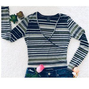See You Monday Long Sleeve Striped Crop Top
